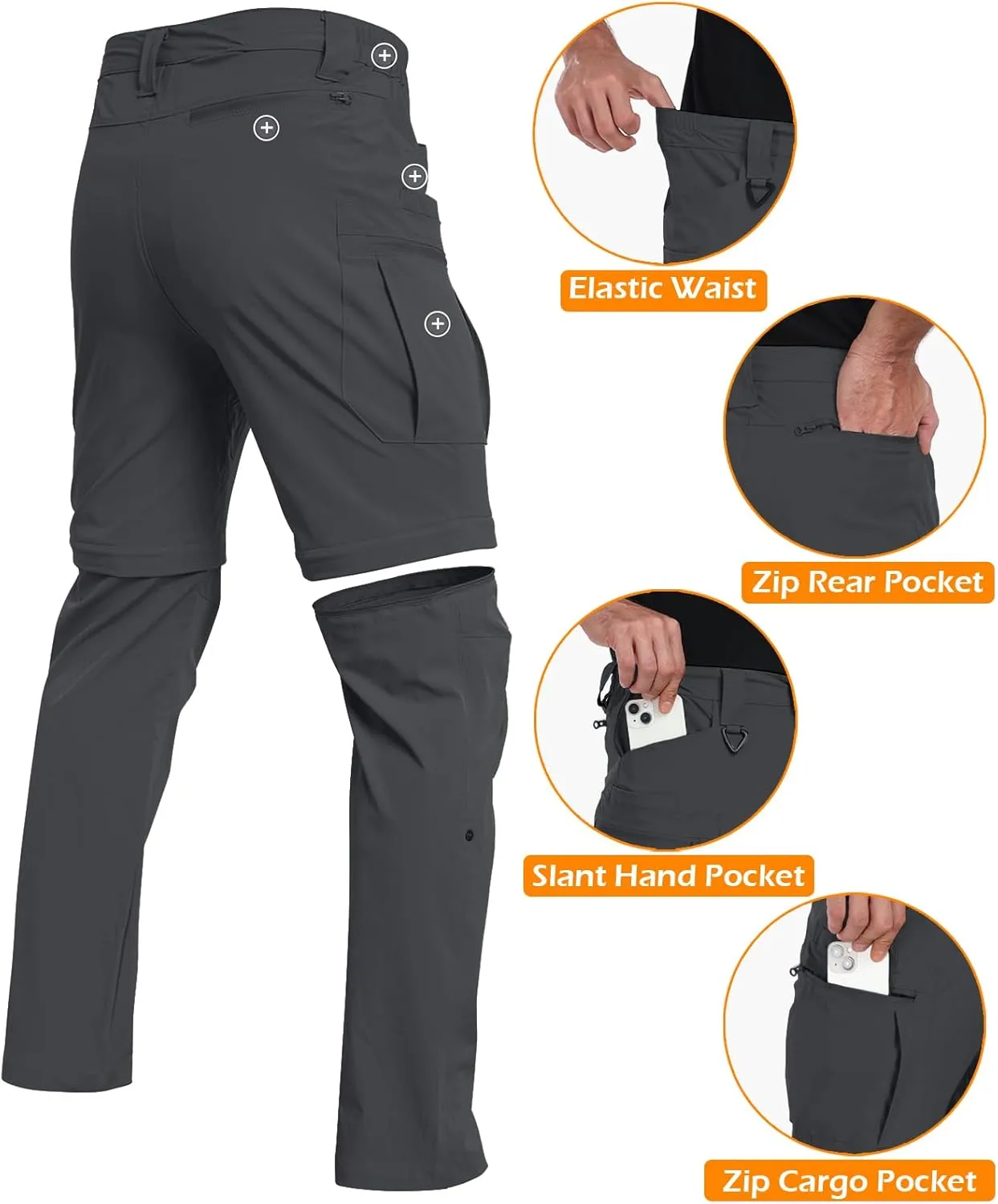 NAVEKULL Men's Convertible Hiking Pants Lightweight Quick Dry Zip Off Outdoor Fishing Tactical Cargo Pants with Roll-Up Legs