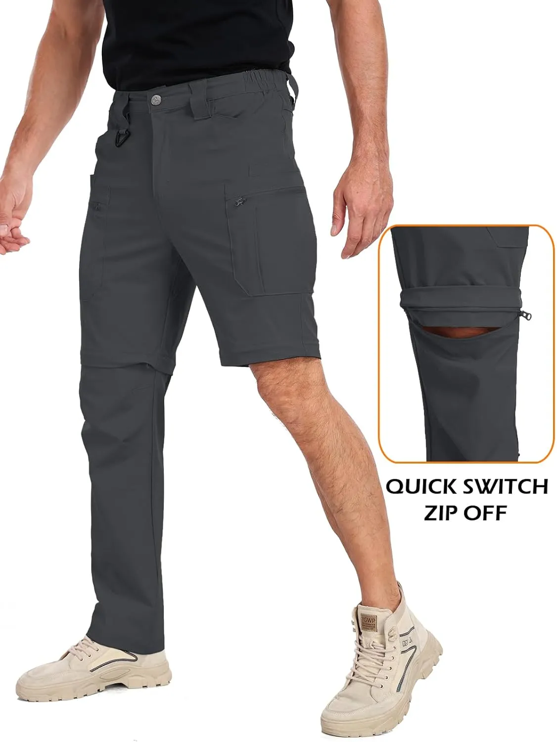 NAVEKULL Men's Convertible Hiking Pants Lightweight Quick Dry Zip Off Outdoor Fishing Tactical Cargo Pants with Roll-Up Legs