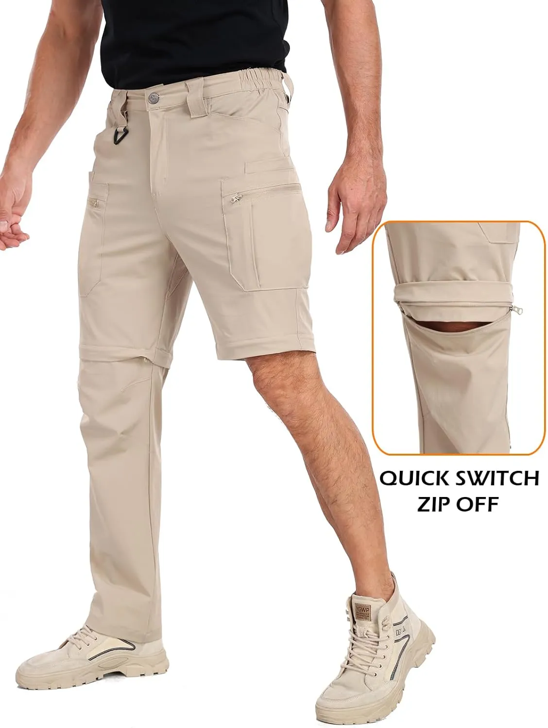 NAVEKULL Men's Convertible Hiking Pants Lightweight Quick Dry Zip Off Outdoor Fishing Tactical Cargo Pants with Roll-Up Legs