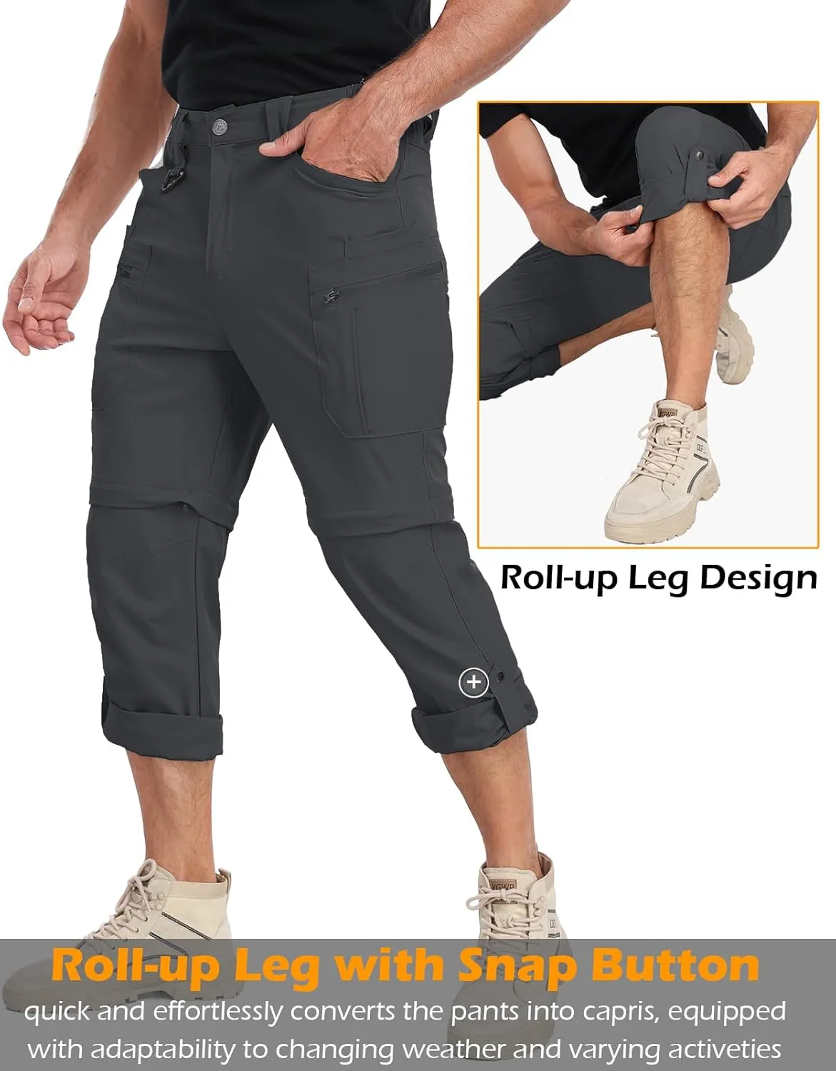 NAVEKULL Men's Convertible Hiking Pants Lightweight Quick Dry Zip Off Outdoor Fishing Tactical Cargo Pants with Roll-Up Legs