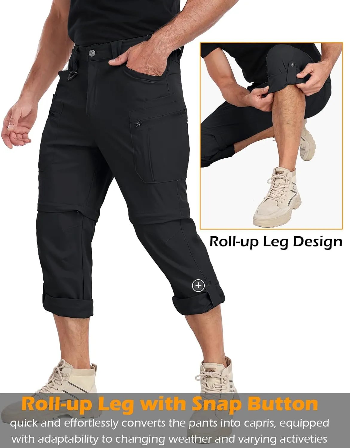 NAVEKULL Men's Convertible Hiking Pants Lightweight Quick Dry Zip Off Outdoor Fishing Tactical Cargo Pants with Roll-Up Legs