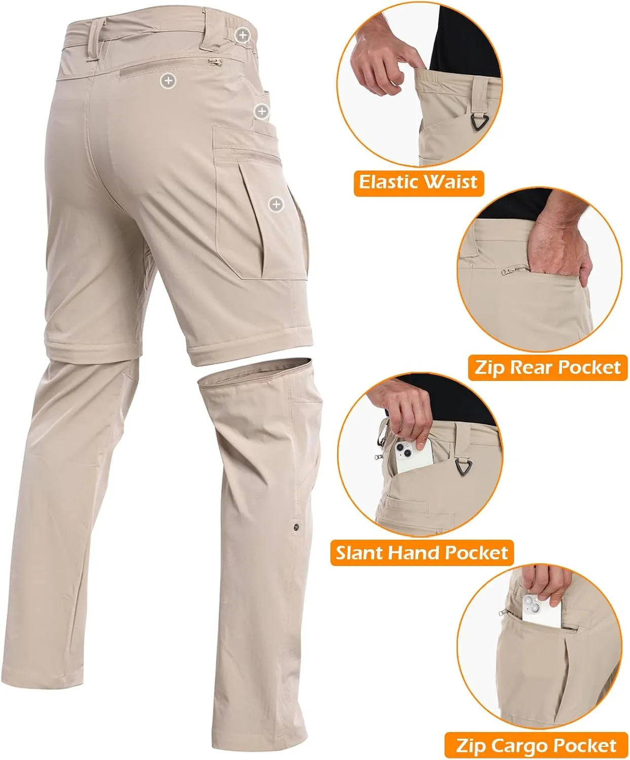 NAVEKULL Men's Convertible Hiking Pants Lightweight Quick Dry Zip Off Outdoor Fishing Tactical Cargo Pants with Roll-Up Legs