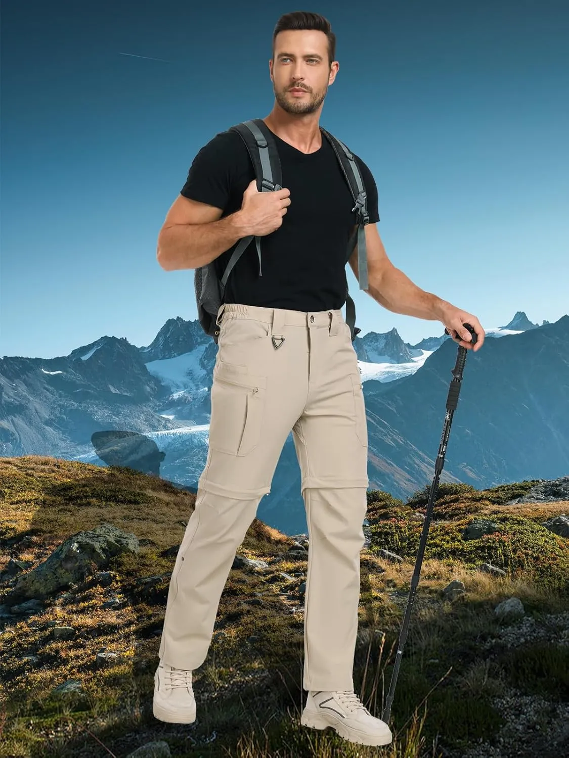 NAVEKULL Men's Convertible Hiking Pants Lightweight Quick Dry Zip Off Outdoor Fishing Tactical Cargo Pants with Roll-Up Legs