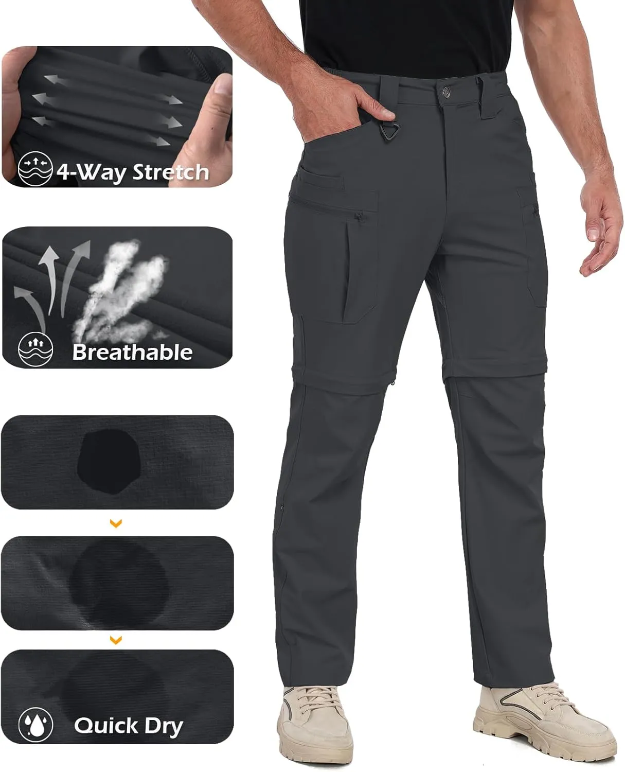 NAVEKULL Men's Convertible Hiking Pants Lightweight Quick Dry Zip Off Outdoor Fishing Tactical Cargo Pants with Roll-Up Legs