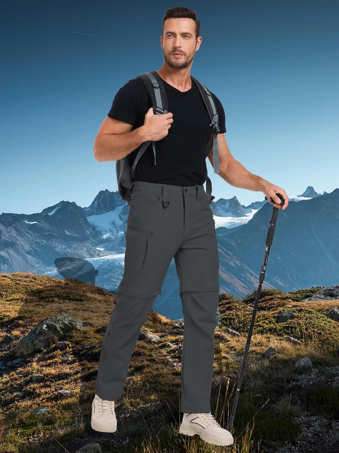 NAVEKULL Men's Convertible Hiking Pants Lightweight Quick Dry Zip Off Outdoor Fishing Tactical Cargo Pants with Roll-Up Legs