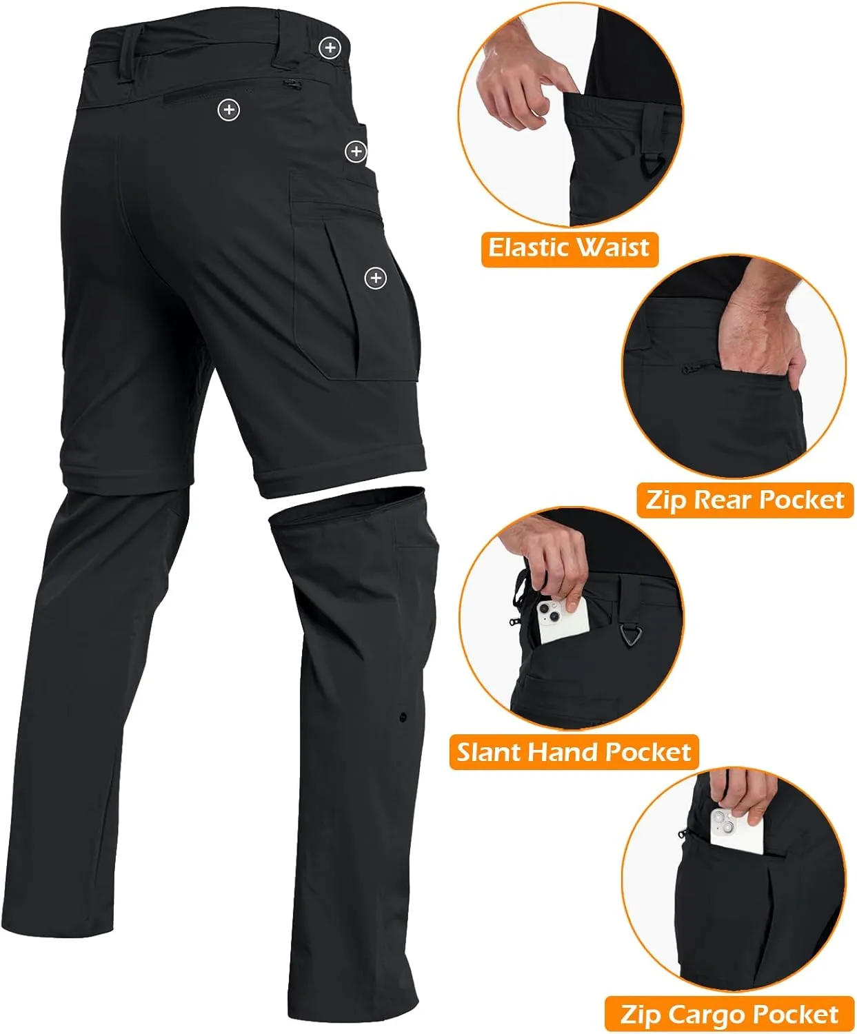NAVEKULL Men's Convertible Hiking Pants Lightweight Quick Dry Zip Off Outdoor Fishing Tactical Cargo Pants with Roll-Up Legs