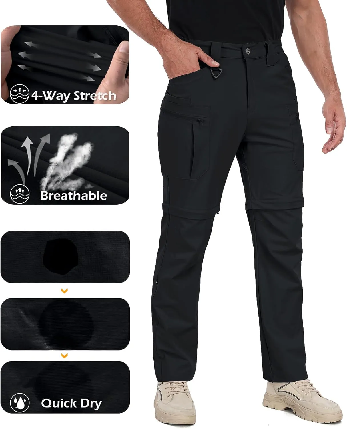 NAVEKULL Men's Convertible Hiking Pants Lightweight Quick Dry Zip Off Outdoor Fishing Tactical Cargo Pants with Roll-Up Legs
