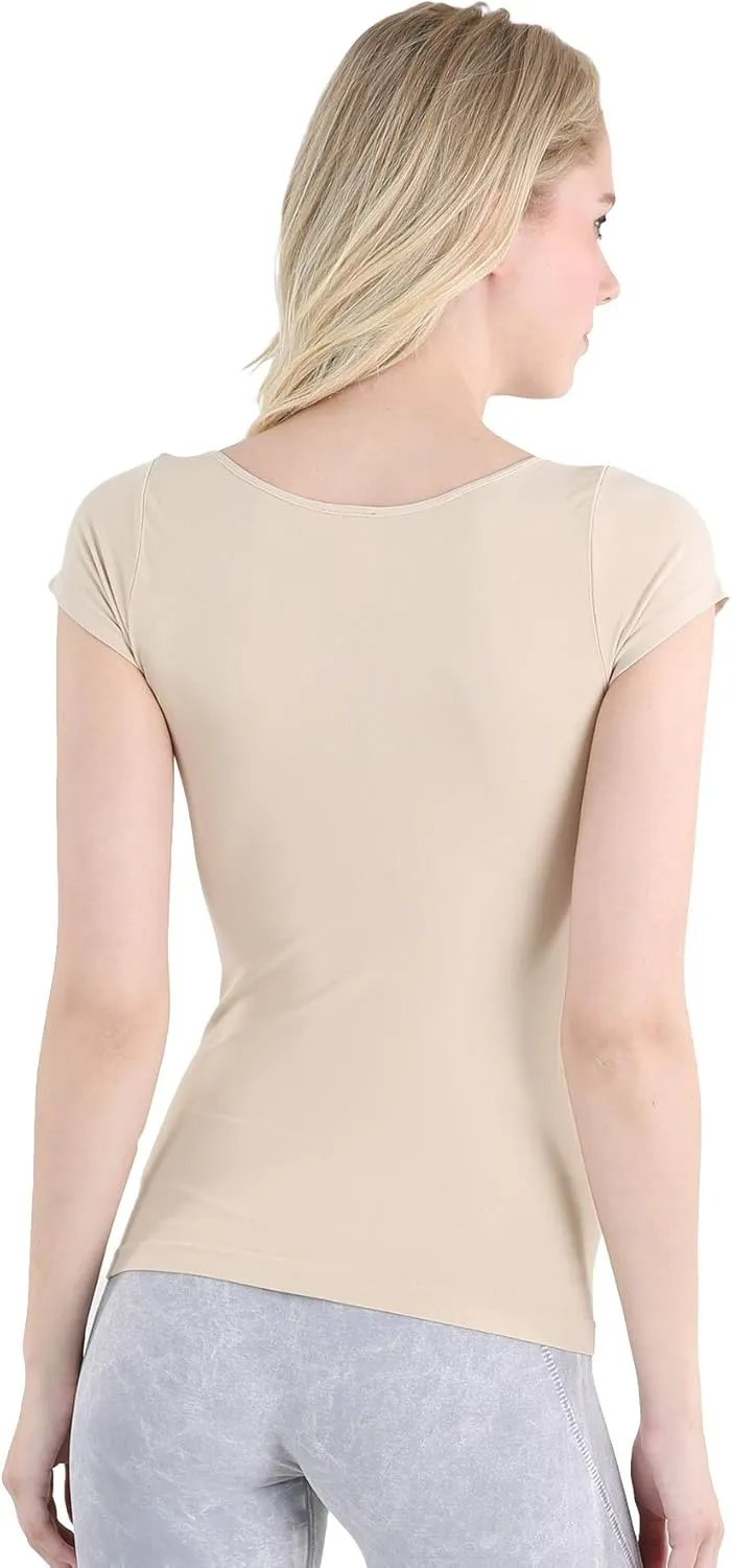 NIKIBIKI Women Seamless Cap Sleeve Scoop Neck Fitted Top, Made in U.S.A, One Size