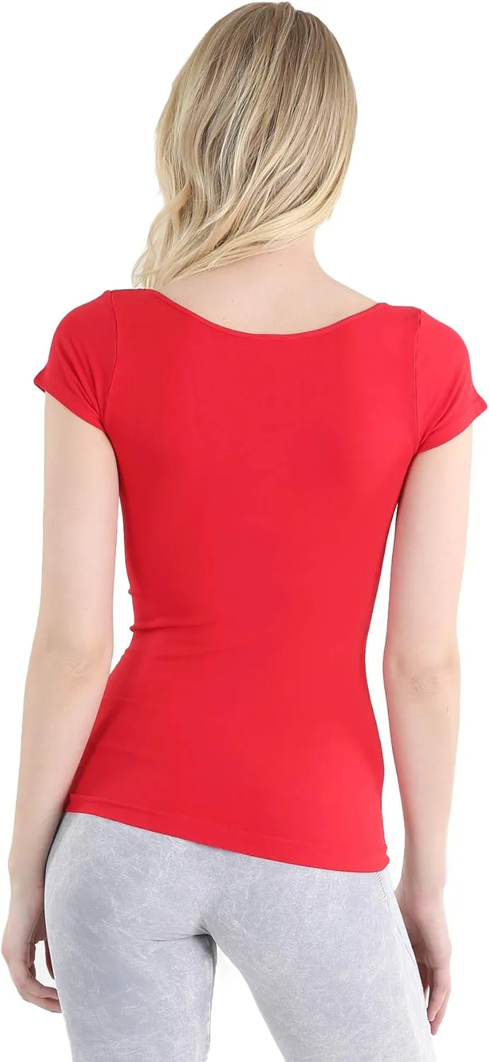NIKIBIKI Women Seamless Cap Sleeve Scoop Neck Fitted Top, Made in U.S.A, One Size