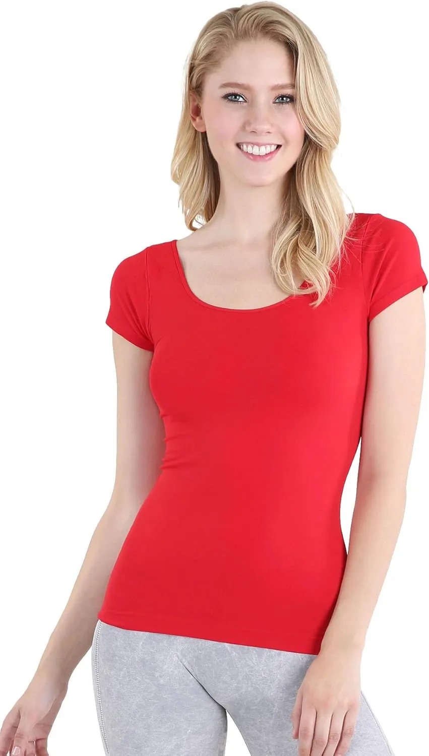 NIKIBIKI Women Seamless Cap Sleeve Scoop Neck Fitted Top, Made in U.S.A, One Size