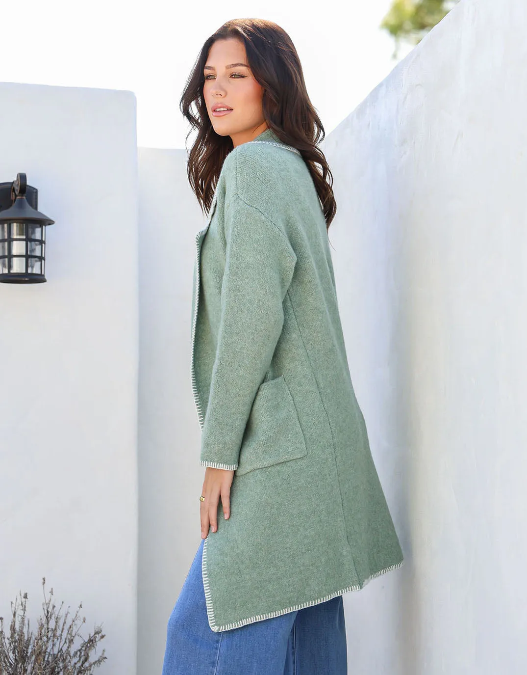 Noa Blanket Stitch Coatigan - Sage