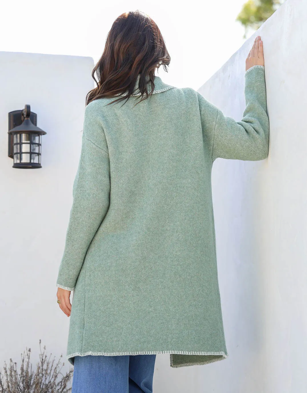 Noa Blanket Stitch Coatigan - Sage