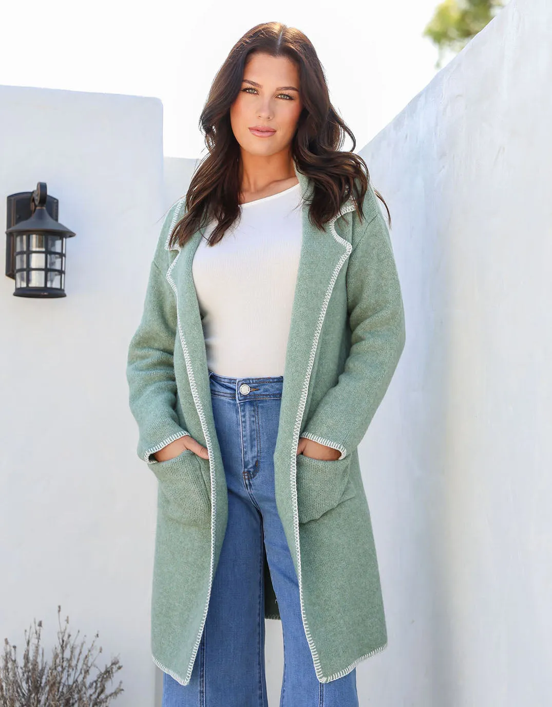 Noa Blanket Stitch Coatigan - Sage