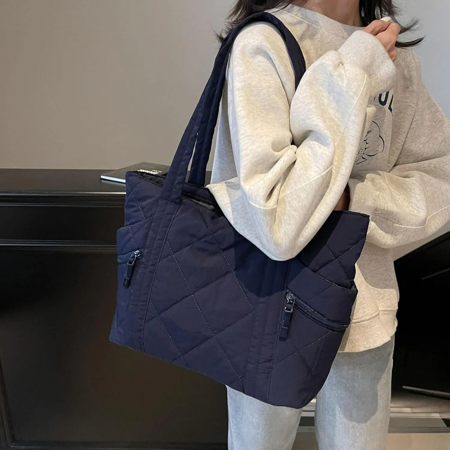 Nylon Messenger Bag Argyle Large Tote Bag Plain Casual Hobo Bag Chic Shoulder Bag Laptop Bag Travel Daypacks