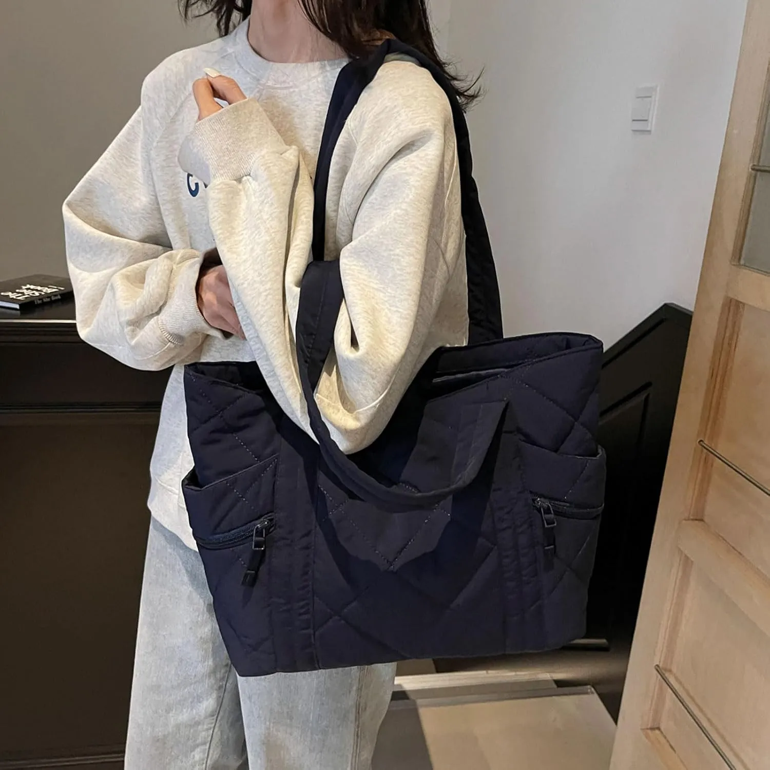 Nylon Messenger Bag Argyle Large Tote Bag Plain Casual Hobo Bag Chic Shoulder Bag Laptop Bag Travel Daypacks