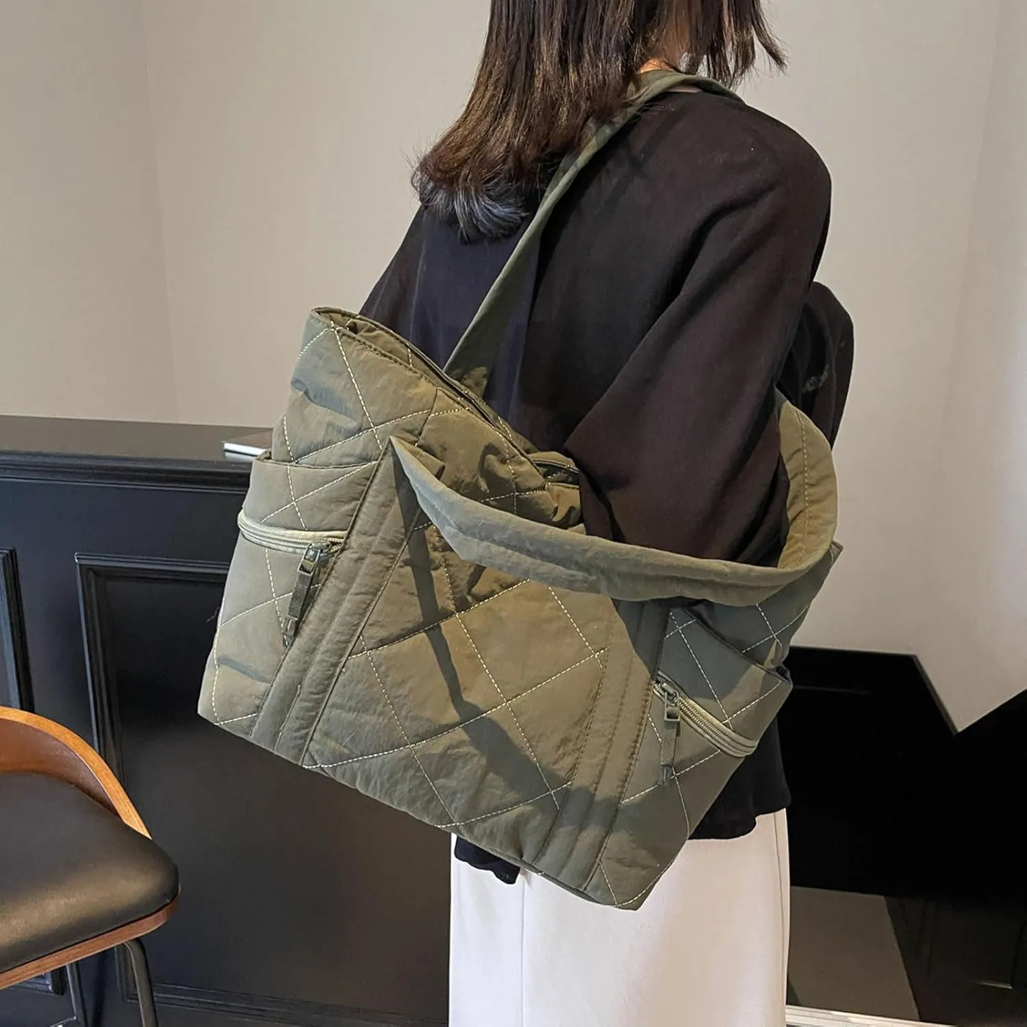 Nylon Messenger Bag Argyle Large Tote Bag Plain Casual Hobo Bag Chic Shoulder Bag Laptop Bag Travel Daypacks
