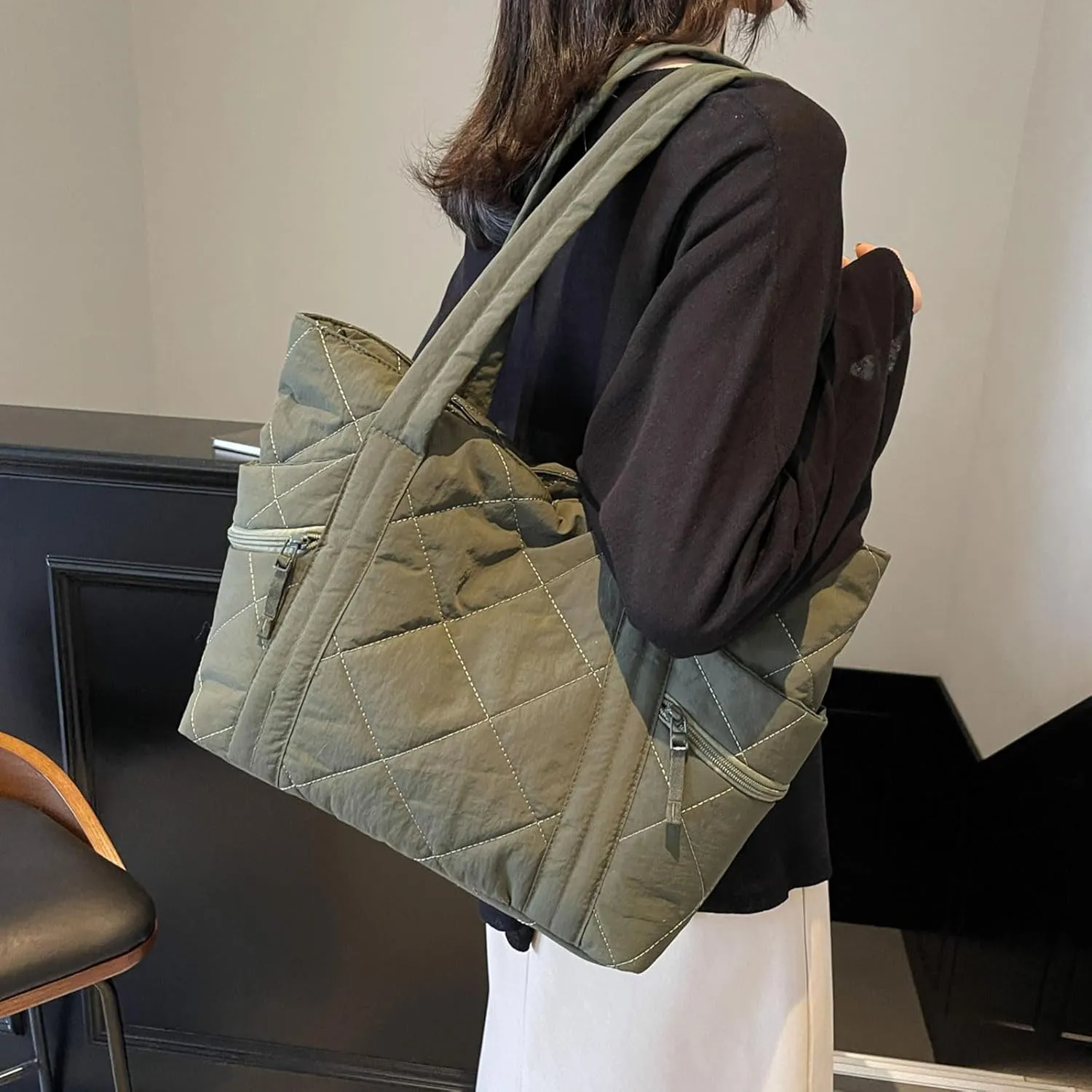 Nylon Messenger Bag Argyle Large Tote Bag Plain Casual Hobo Bag Chic Shoulder Bag Laptop Bag Travel Daypacks
