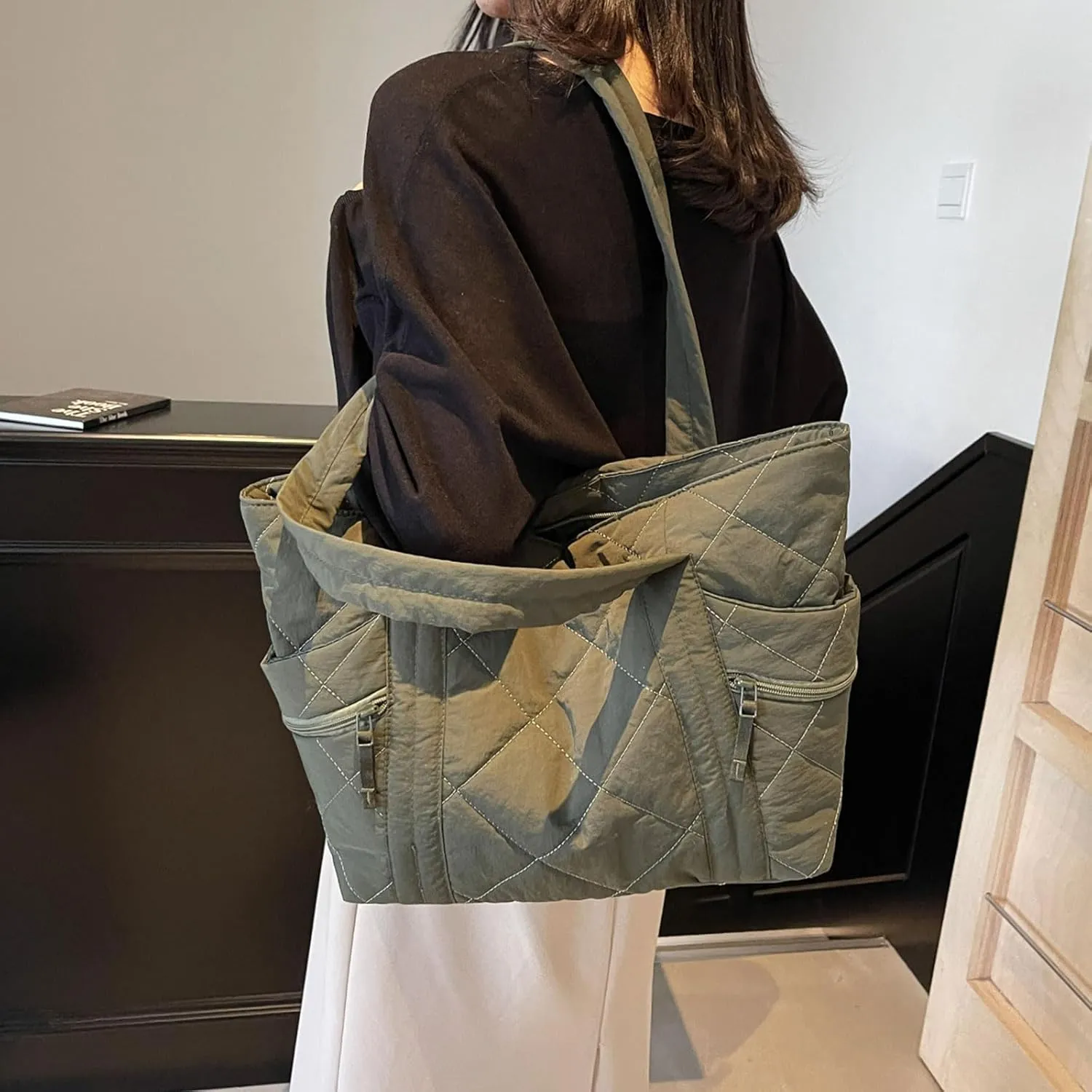 Nylon Messenger Bag Argyle Large Tote Bag Plain Casual Hobo Bag Chic Shoulder Bag Laptop Bag Travel Daypacks