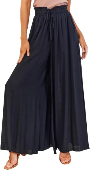 ODIZLI Women Palazzo Wide Leg Pant with Pockets Casual Loose Flowy Pants Solid Color/Floral Print