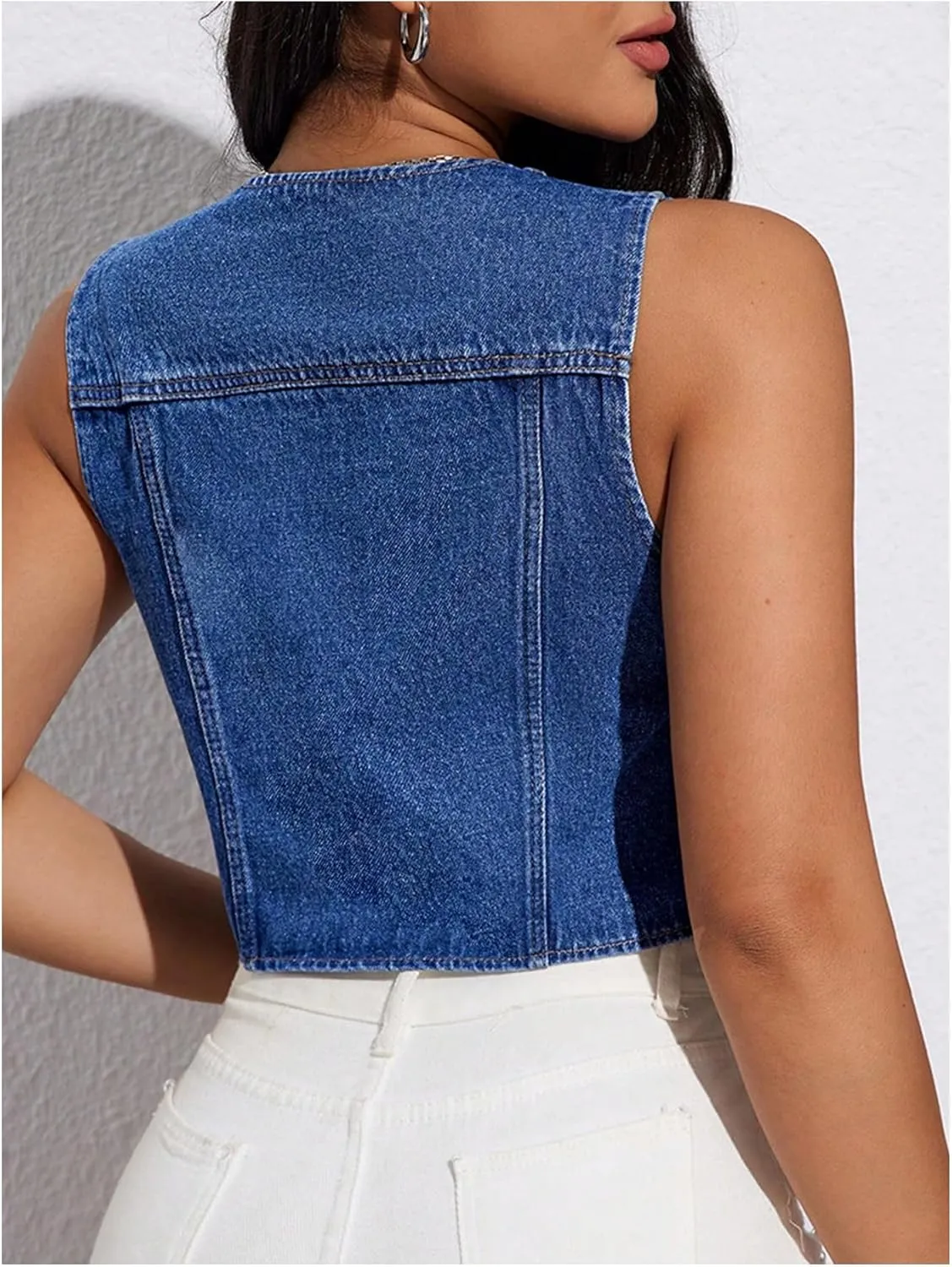 OYOANGLE Women's Tie Front Crop Denim Vest Y2K Sleeveless Jean Tank Tops Streetwear
