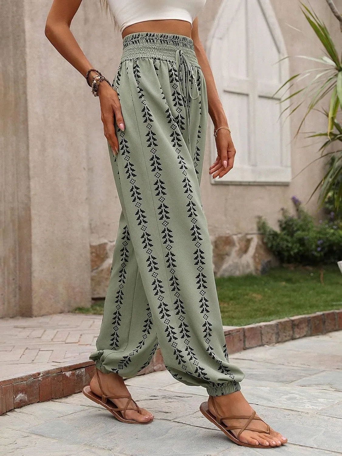 Palazzo Pants for Women Boho Summer 2025 Flowy Beach Outfits Hippie High Waist Yoga Trousers Casual Lounge Pant