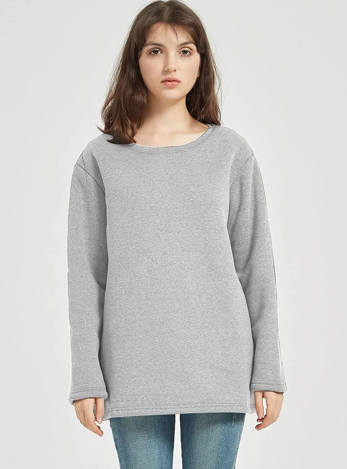 PEHMEA Women's Winter Warm Sherpa Lined Fleece Sweatshirt Crewneck Sport Pullover Loungewear Tops