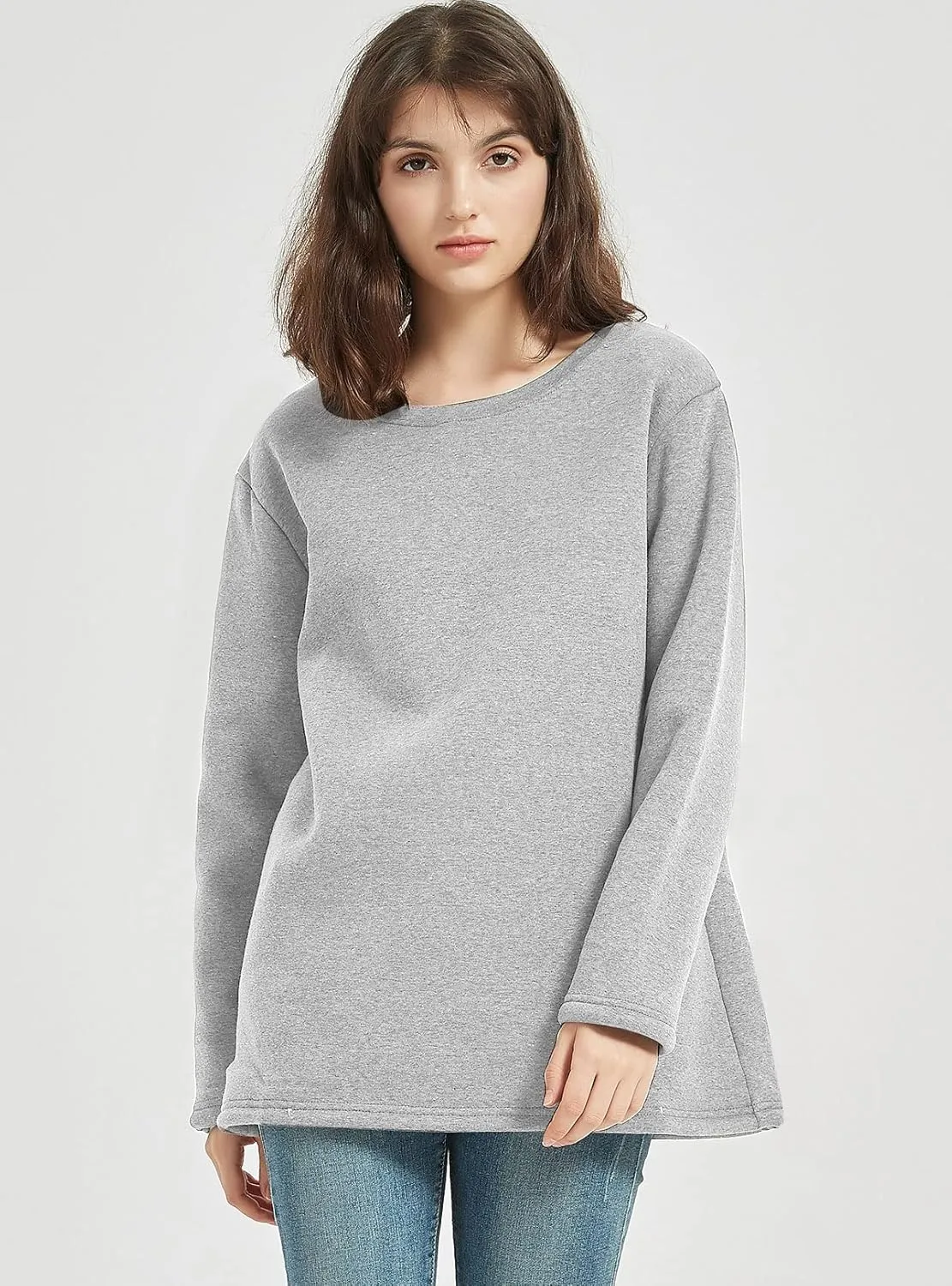 PEHMEA Women's Winter Warm Sherpa Lined Fleece Sweatshirt Crewneck Sport Pullover Loungewear Tops