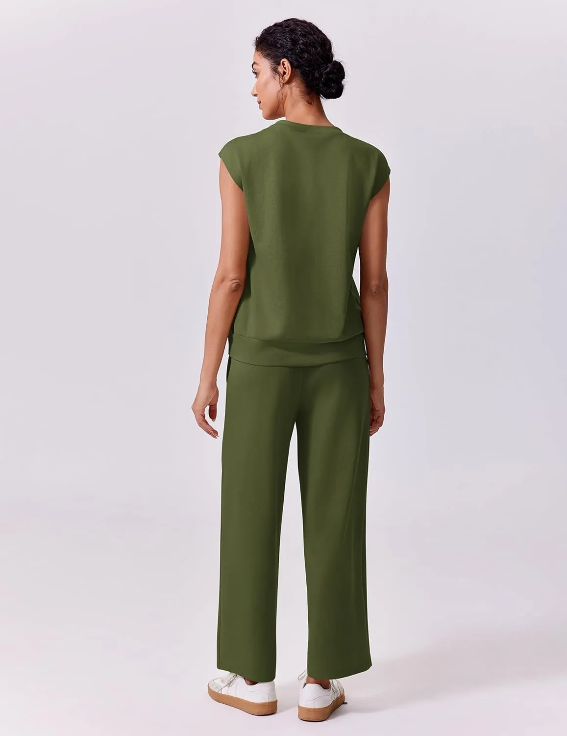 PINSPARK 2 Piece Sets for Women Summer Lounge Set Cap Sleeves Sweatsuit Cropped Wide Leg Pants 2025 Matching Travel Tracksuit