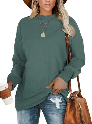 PLMOKEN Plus Size Sweatshirts for Women Casual Long Sleeve Round Neck Shirts Tunic Tops for Leggings M-4XL
