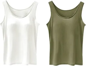 Plus Size Tank Top for Women with Shelf Bra Adjustable Wide Strap Camisole Summer Basic Udershirts 12 PC