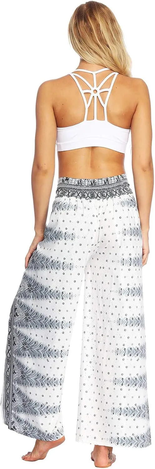 PNKJ Womens Slit Wide Leg Pants-Casual Hippie Bohemian Pilate Beach Boho Baggy Yoga Pants