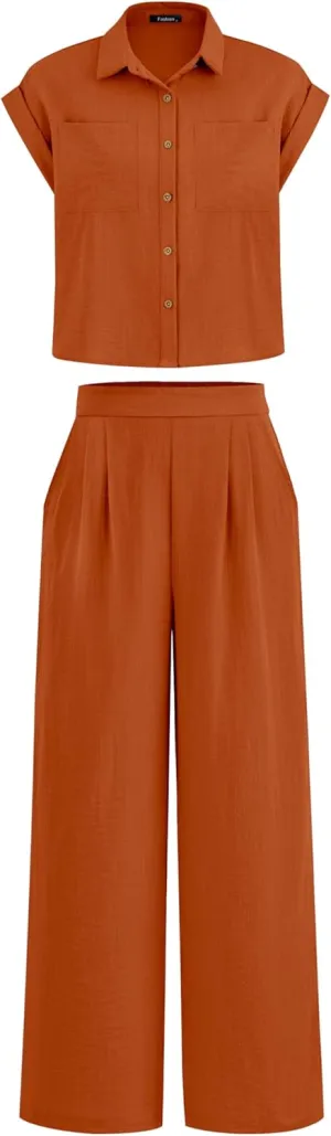 PRETTYGARDEN Womens 2 Piece sets Summer Cap Sleeve Tops Palazzo Pants Dressy Casual Vacation Travel Outfits Tracksuits