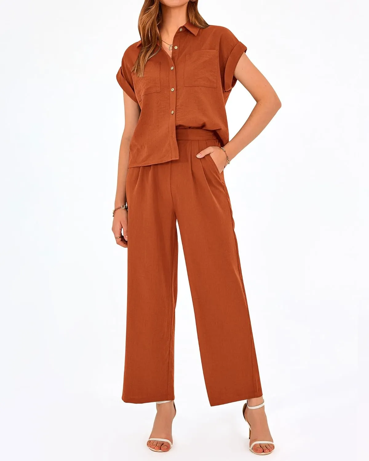 PRETTYGARDEN Womens 2 Piece sets Summer Cap Sleeve Tops Palazzo Pants Dressy Casual Vacation Travel Outfits Tracksuits