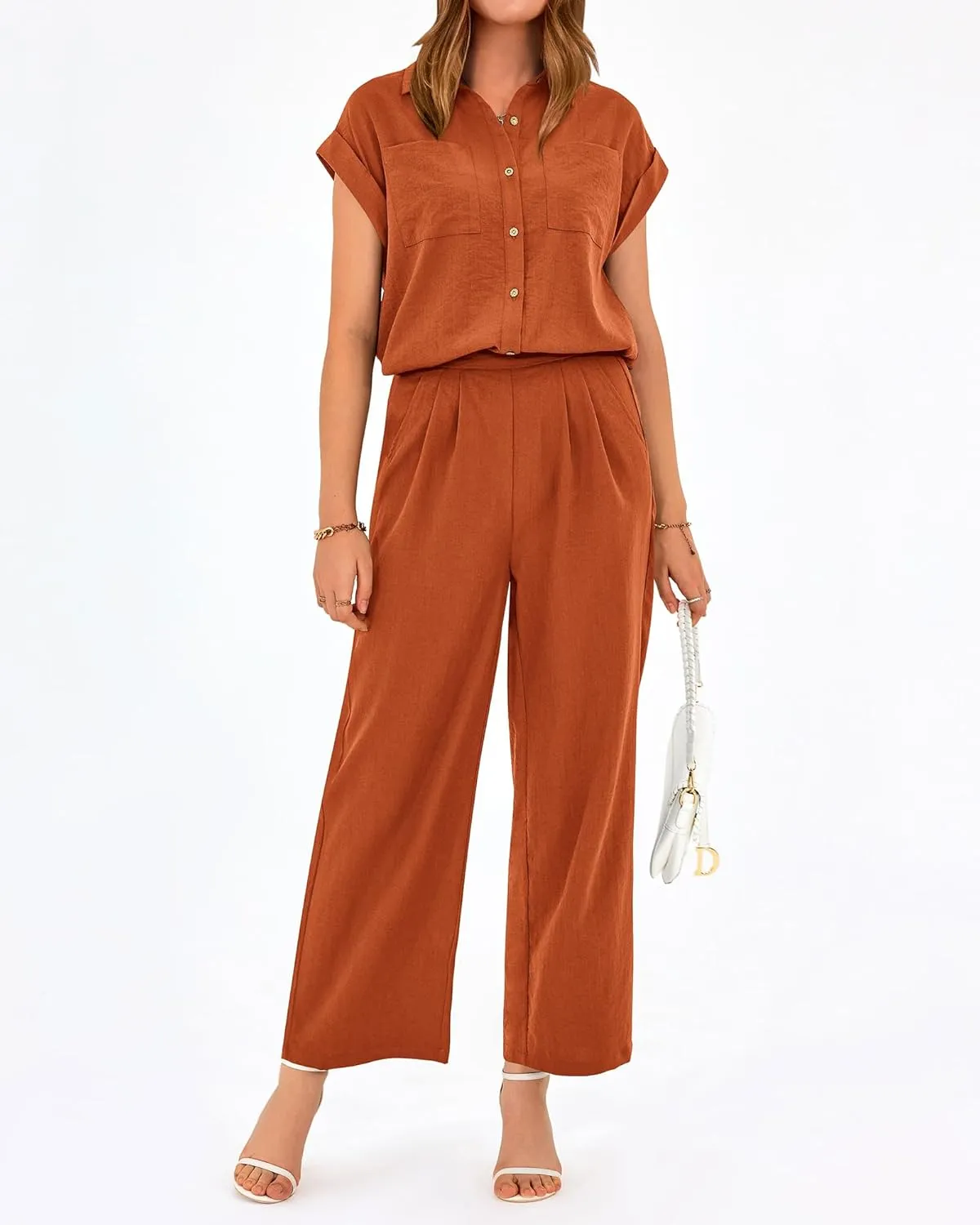 PRETTYGARDEN Womens 2 Piece sets Summer Cap Sleeve Tops Palazzo Pants Dressy Casual Vacation Travel Outfits Tracksuits
