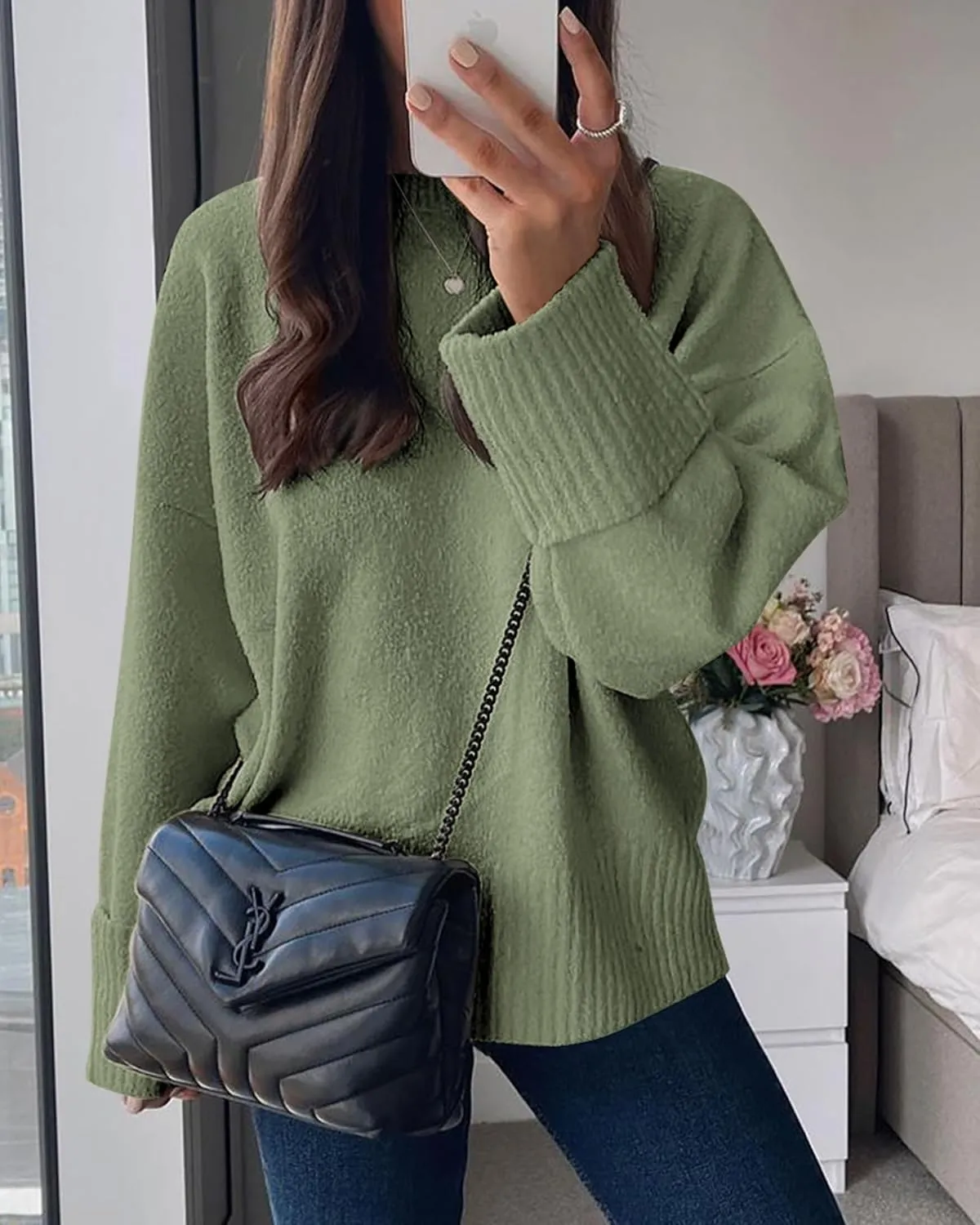 PRETTYGARDEN Women's Fall Oversized Sweaters Casual Crewneck Pullover Long Sleeve Fuzzy Chunky Knit Tops Blouse