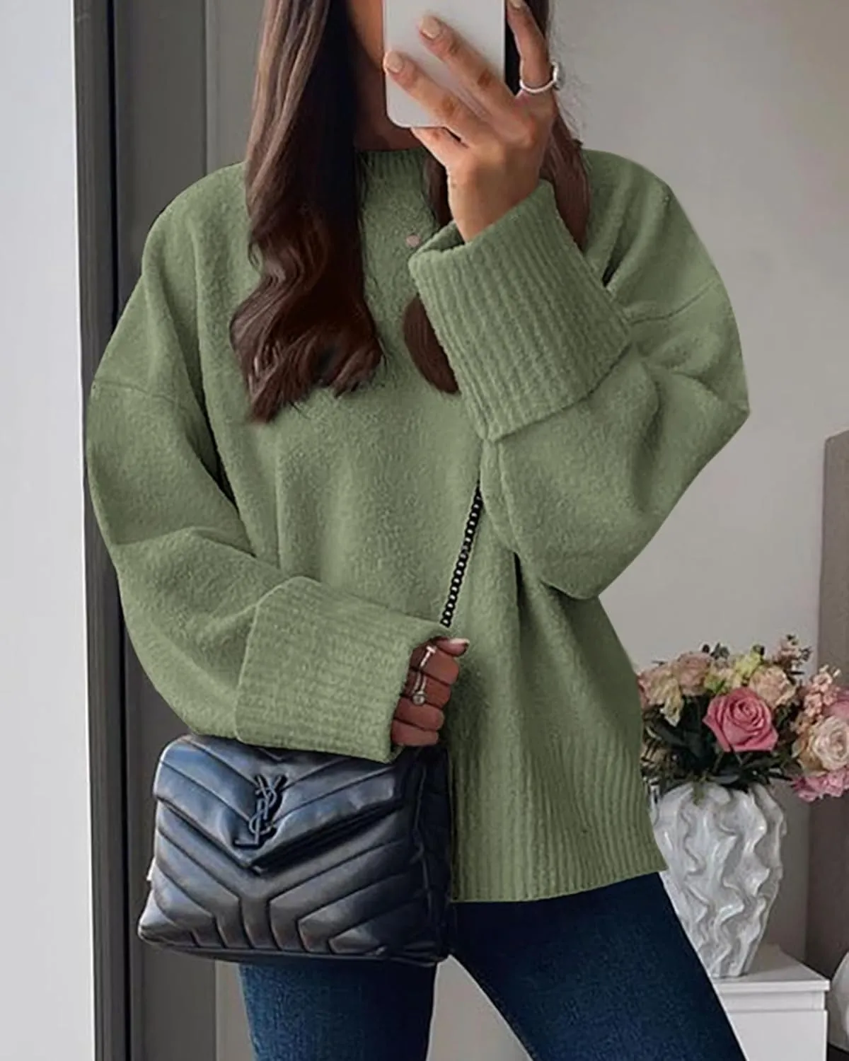 PRETTYGARDEN Women's Fall Oversized Sweaters Casual Crewneck Pullover Long Sleeve Fuzzy Chunky Knit Tops Blouse