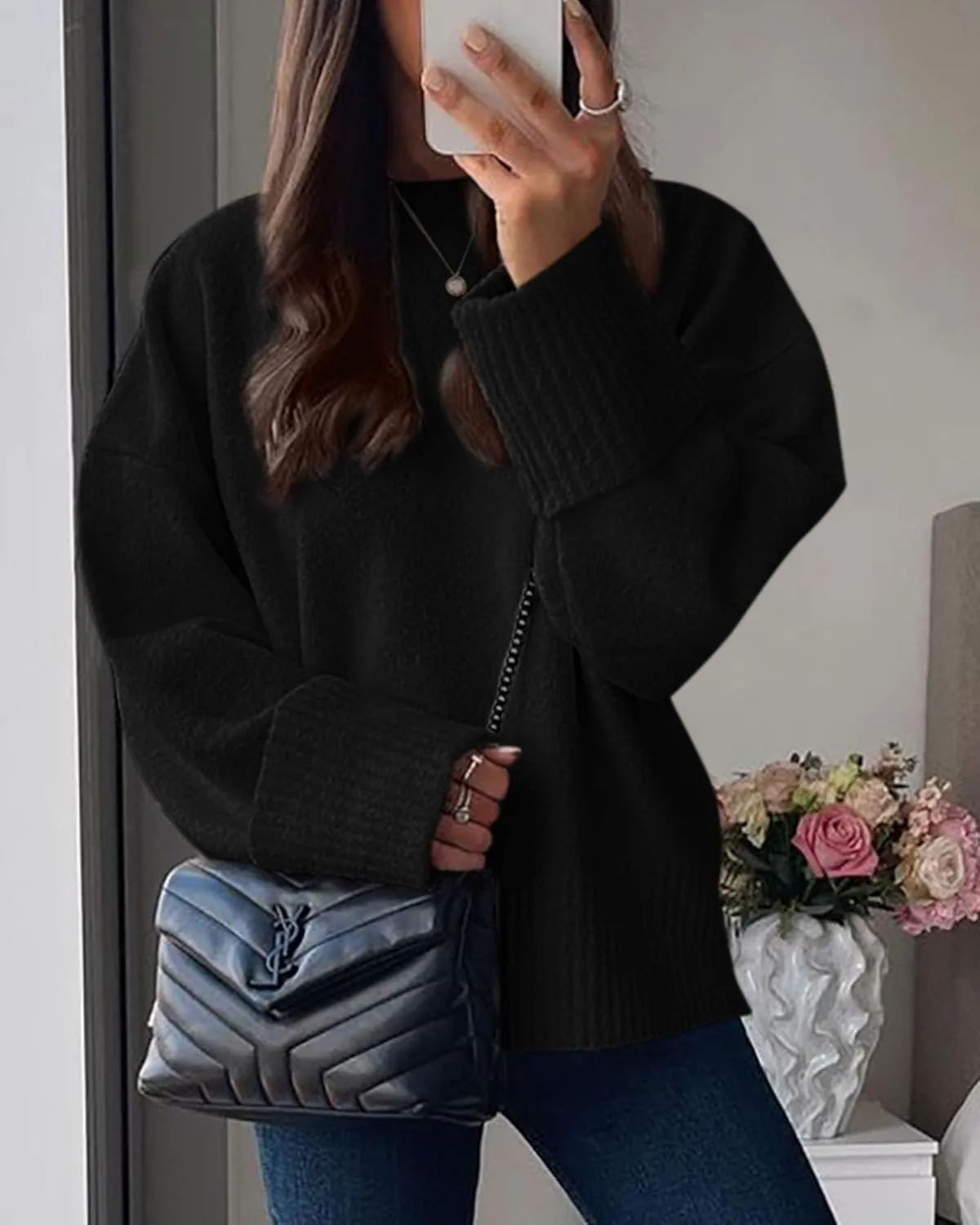 PRETTYGARDEN Women's Fall Oversized Sweaters Casual Crewneck Pullover Long Sleeve Fuzzy Chunky Knit Tops Blouse