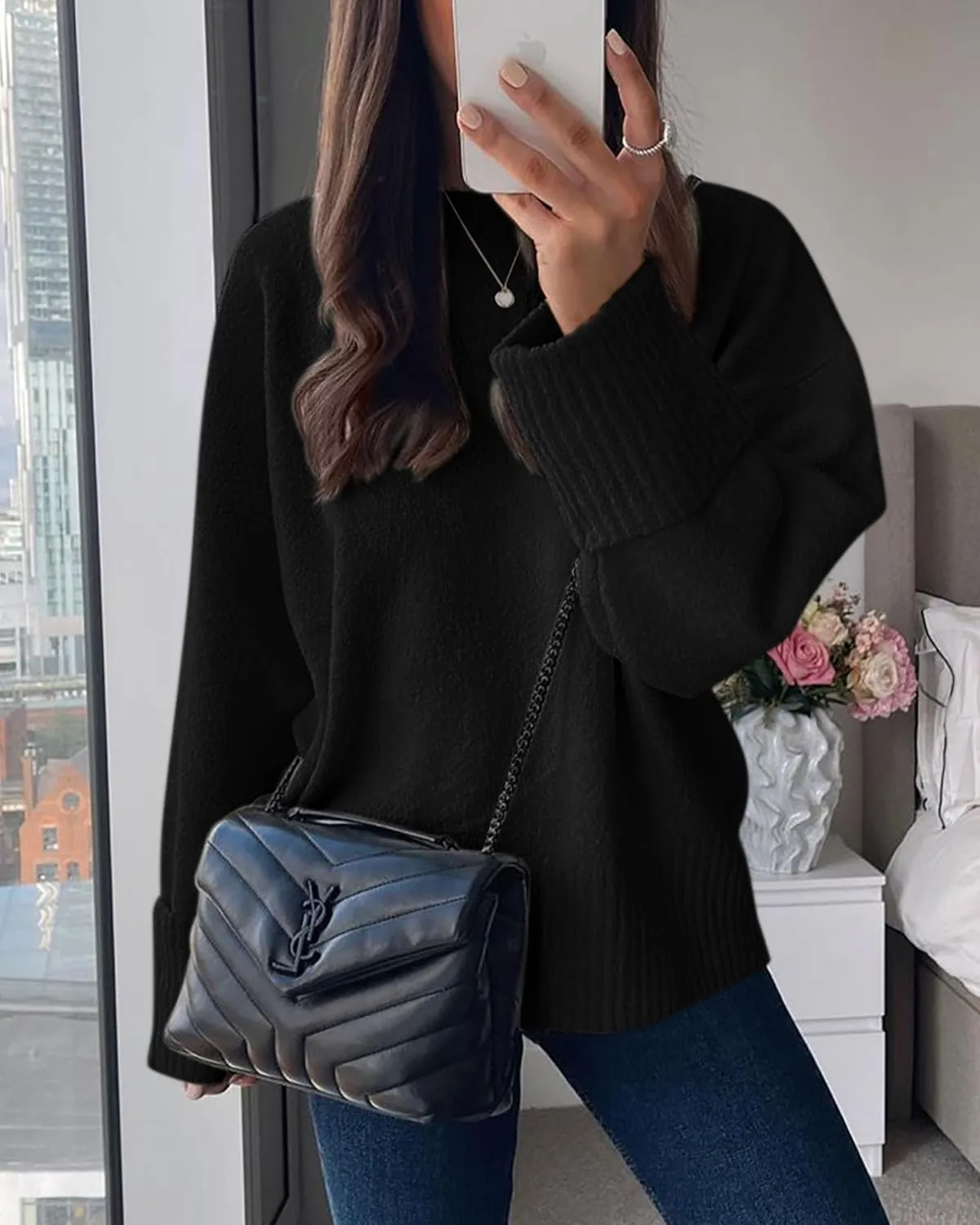 PRETTYGARDEN Women's Fall Oversized Sweaters Casual Crewneck Pullover Long Sleeve Fuzzy Chunky Knit Tops Blouse