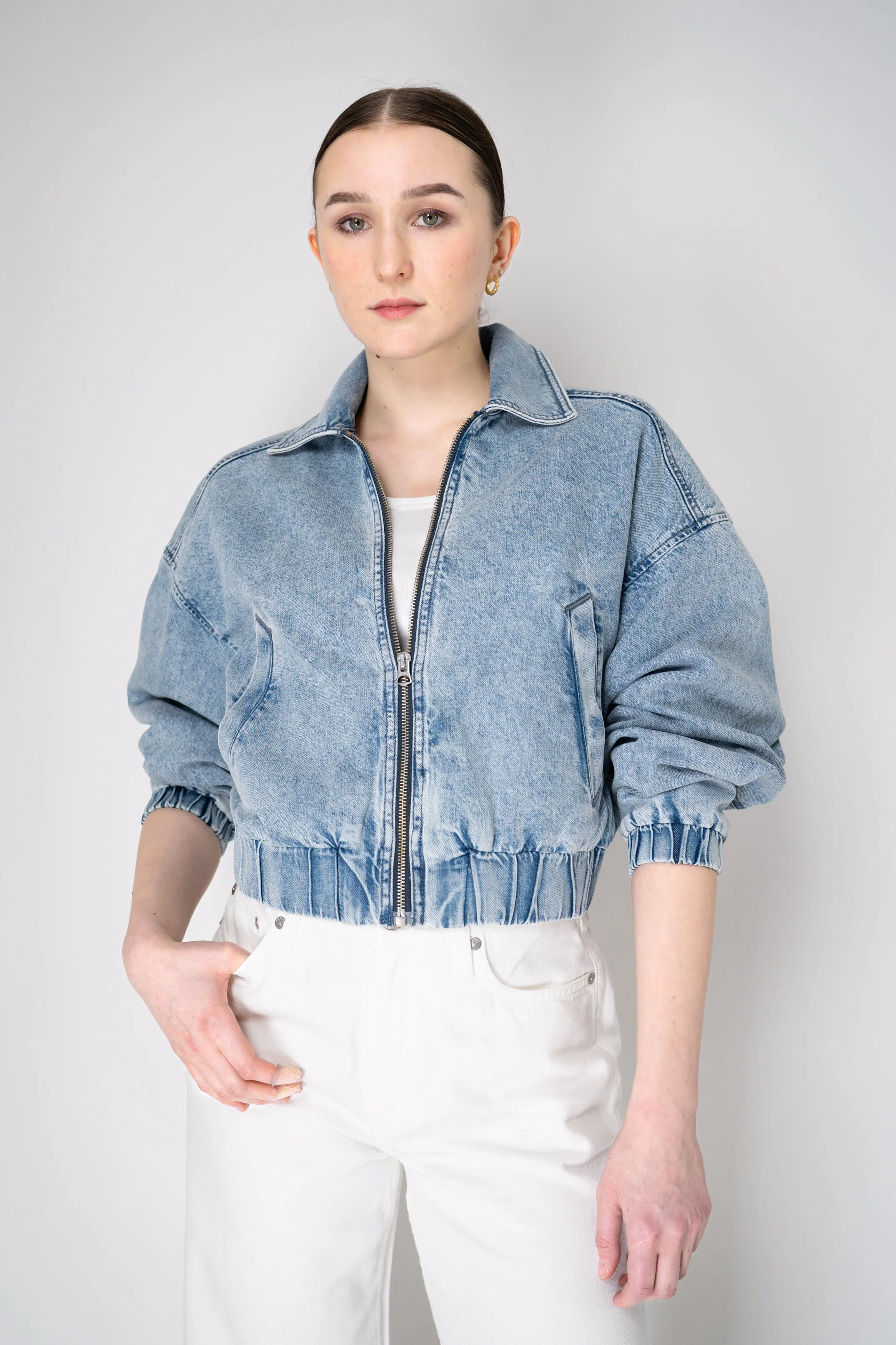 Rag & Bone Featherweight "Lara" Cropped Denim Bomber Jacket