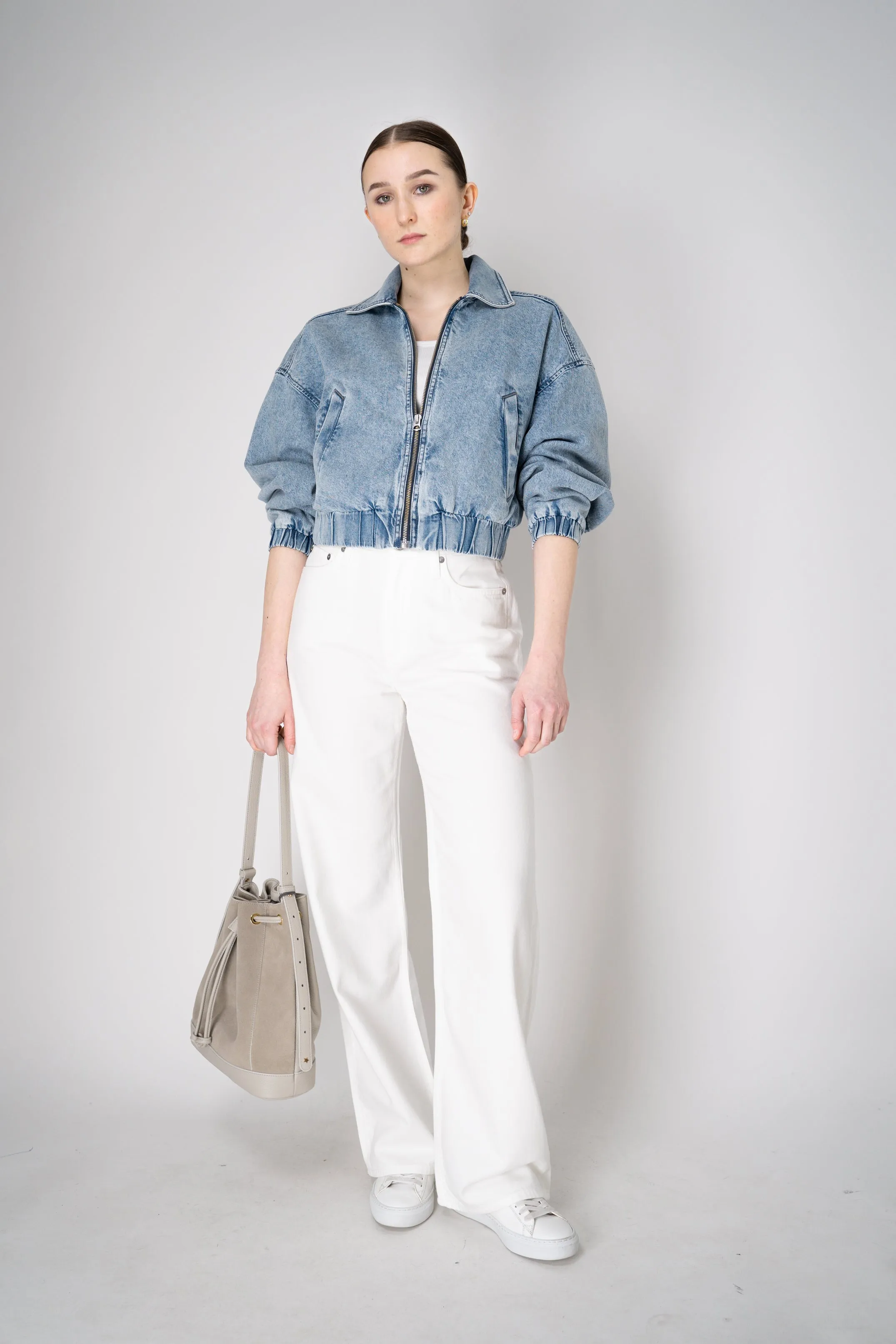 Rag & Bone Featherweight "Lara" Cropped Denim Bomber Jacket