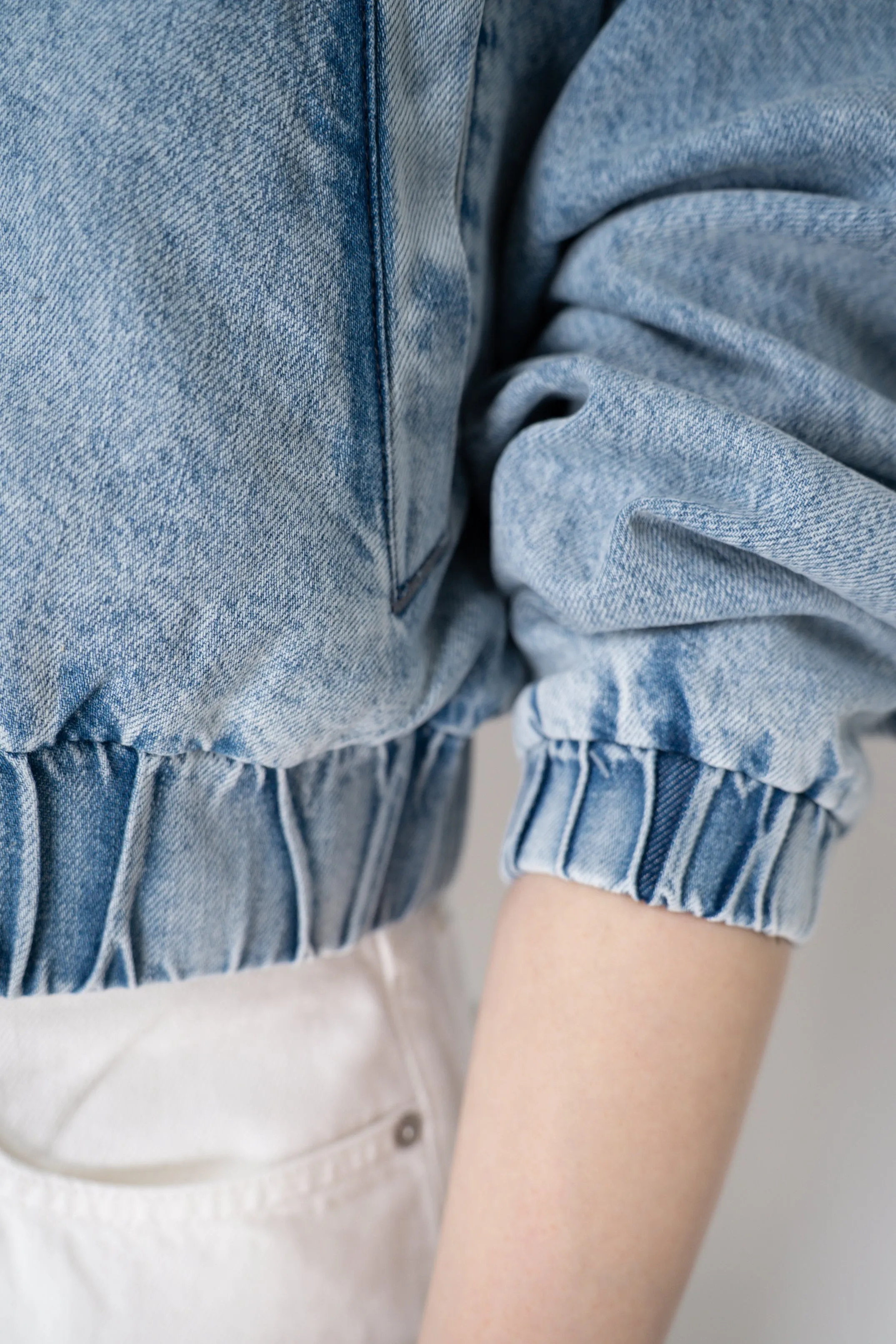 Rag & Bone Featherweight "Lara" Cropped Denim Bomber Jacket