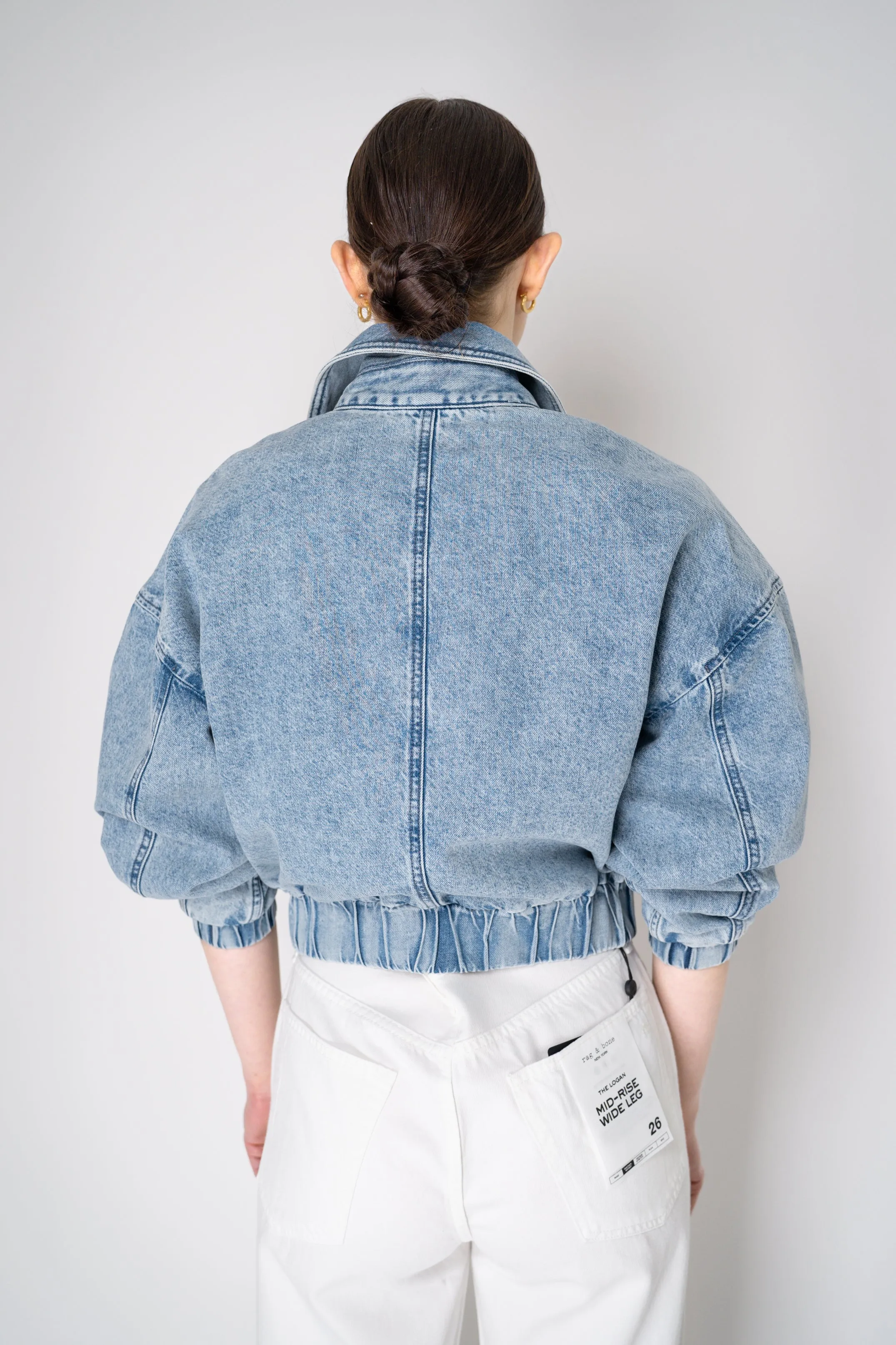 Rag & Bone Featherweight "Lara" Cropped Denim Bomber Jacket