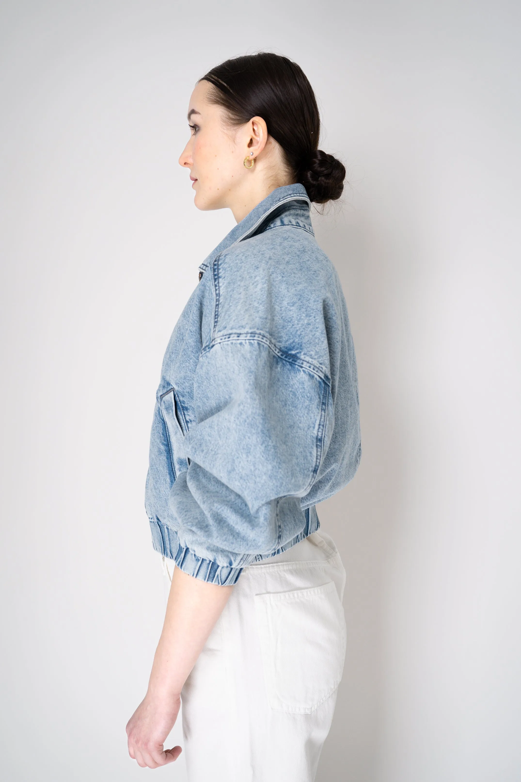 Rag & Bone Featherweight "Lara" Cropped Denim Bomber Jacket