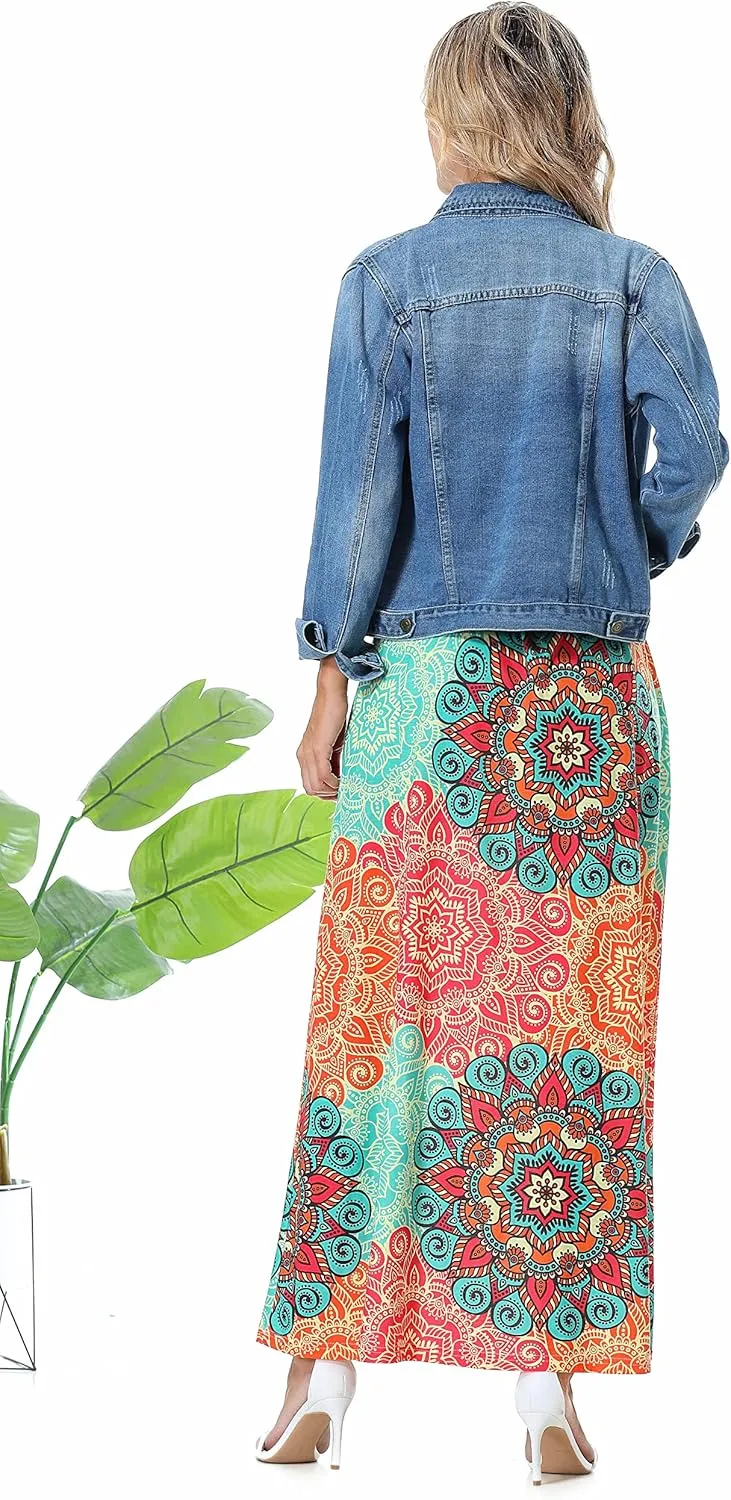 Rainlover Women's Casual High Waisted Boho Long Maxi Skirts