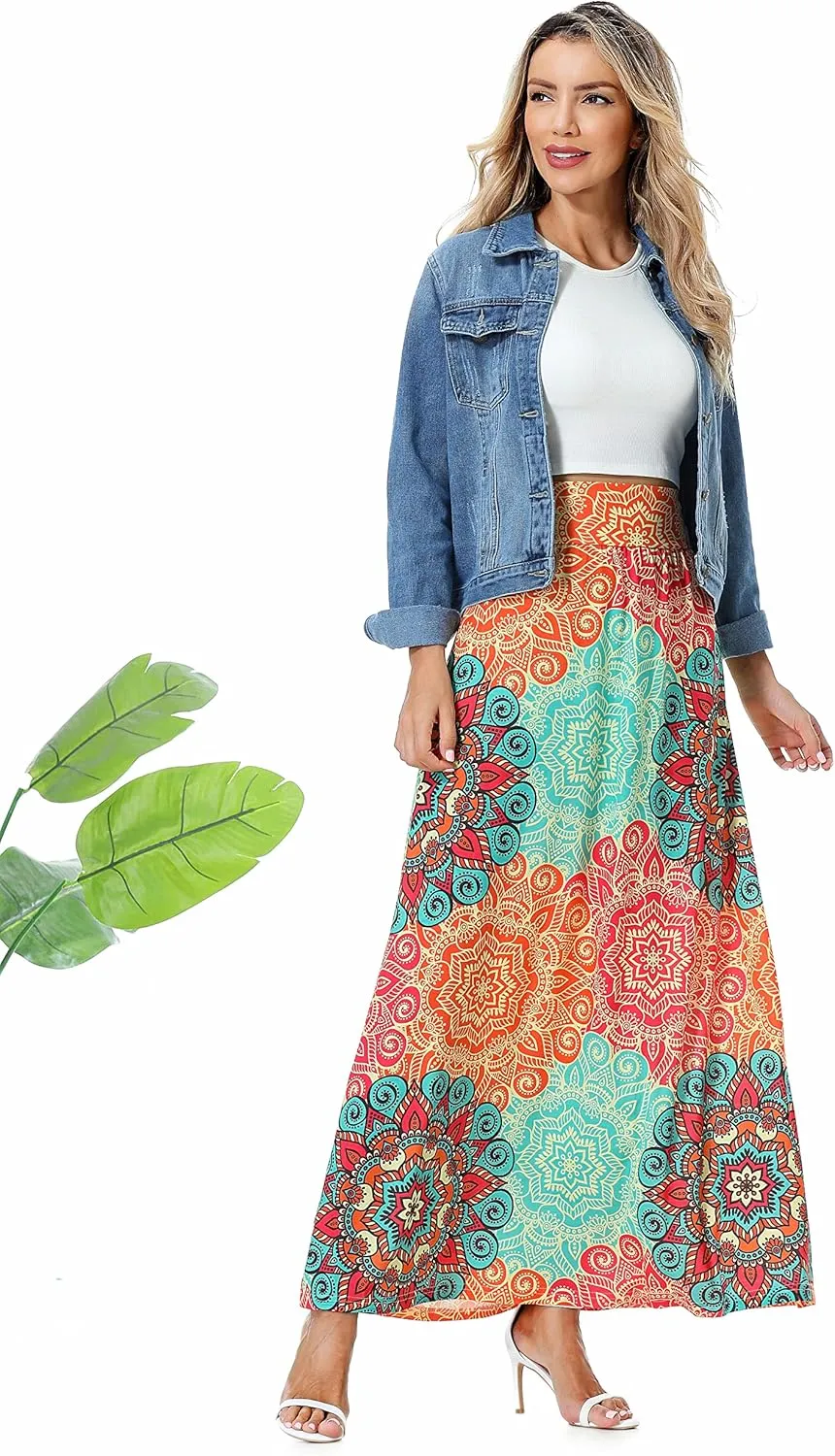 Rainlover Women's Casual High Waisted Boho Long Maxi Skirts