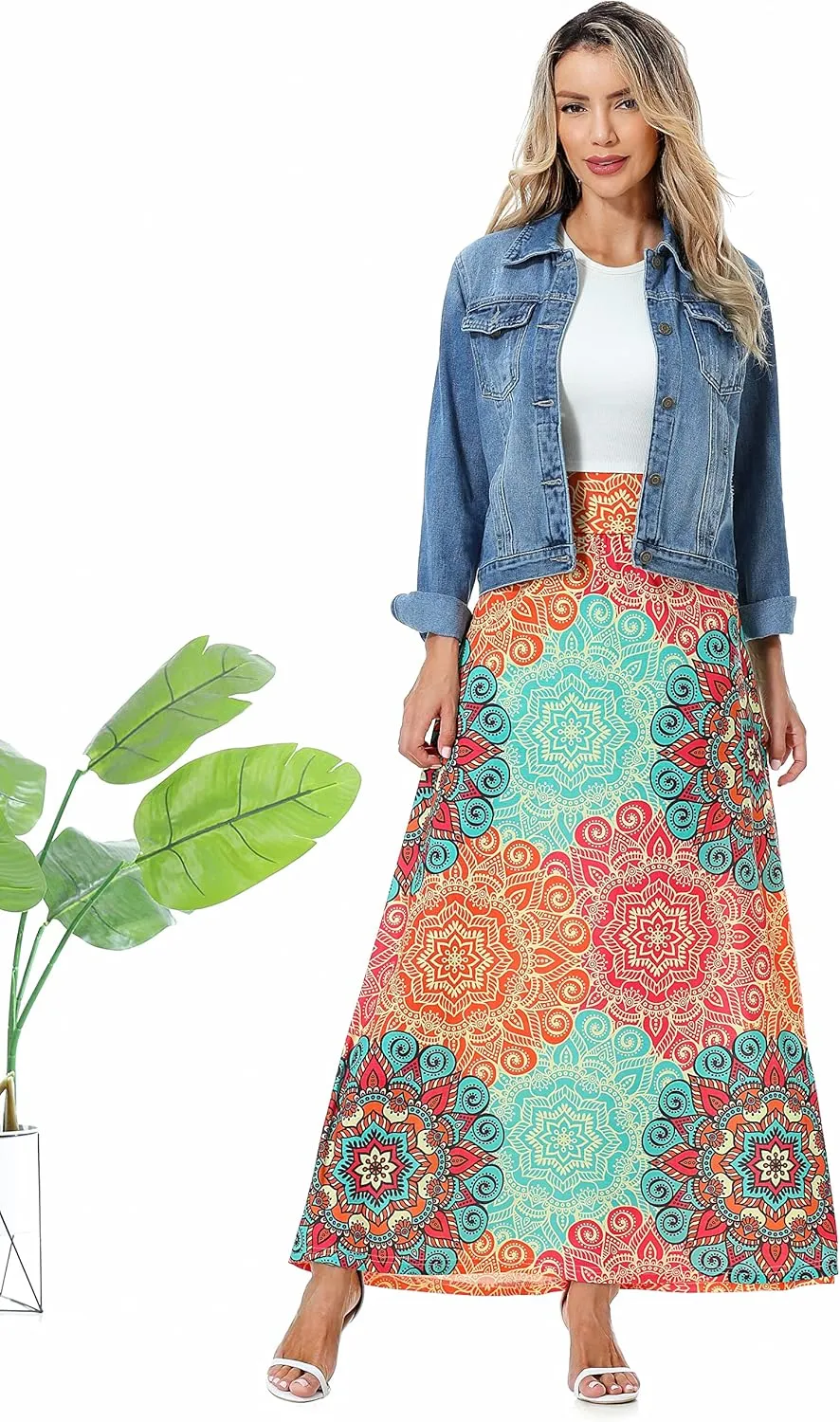 Rainlover Women's Casual High Waisted Boho Long Maxi Skirts