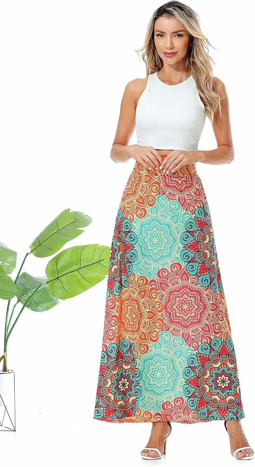 Rainlover Women's Casual High Waisted Boho Long Maxi Skirts