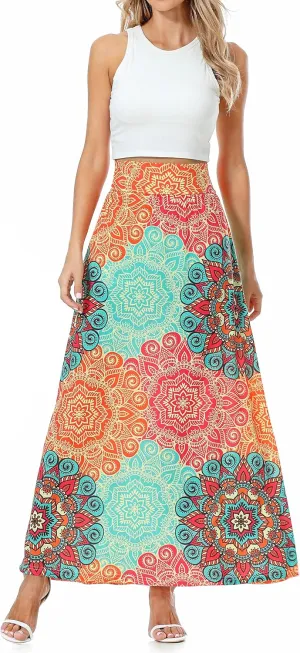 Rainlover Women's Casual High Waisted Boho Long Maxi Skirts