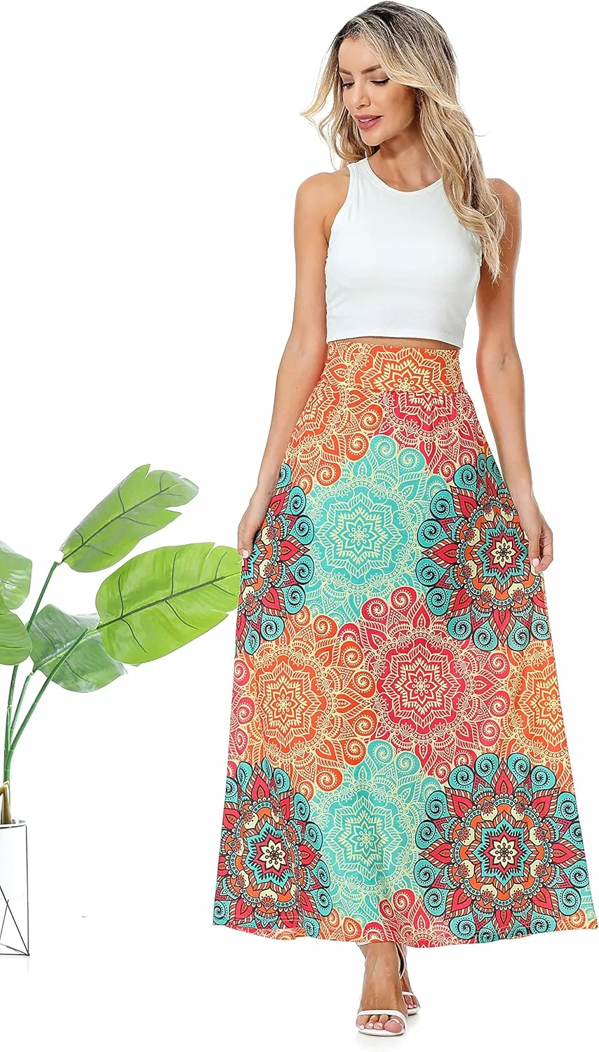 Rainlover Women's Casual High Waisted Boho Long Maxi Skirts