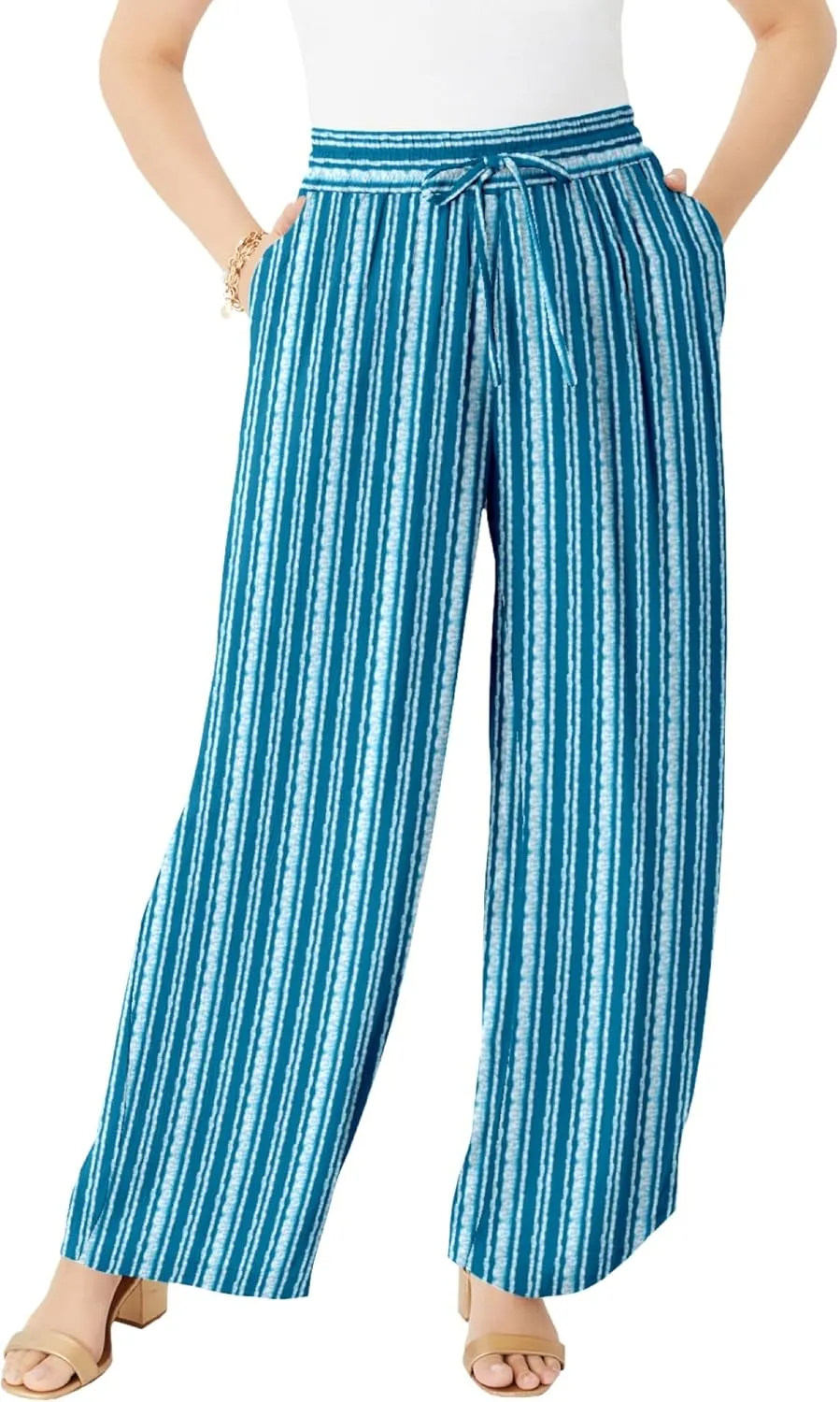 Roaman's Women's Plus Size Crinkle Wide-Leg Pant